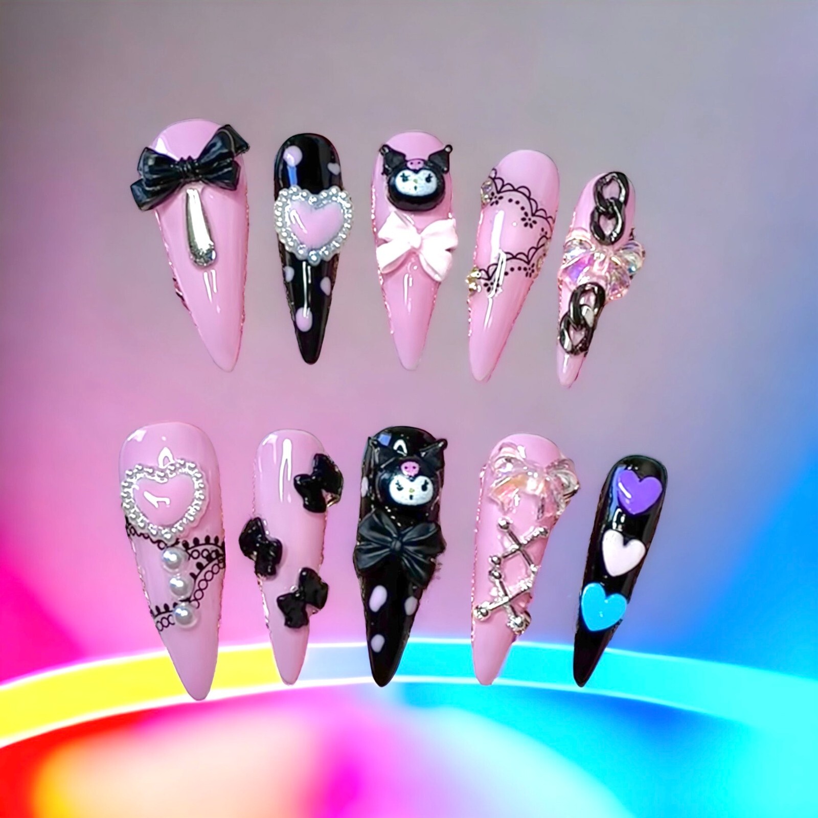 Kuromi Long Stiletto Handmade Press On Nails