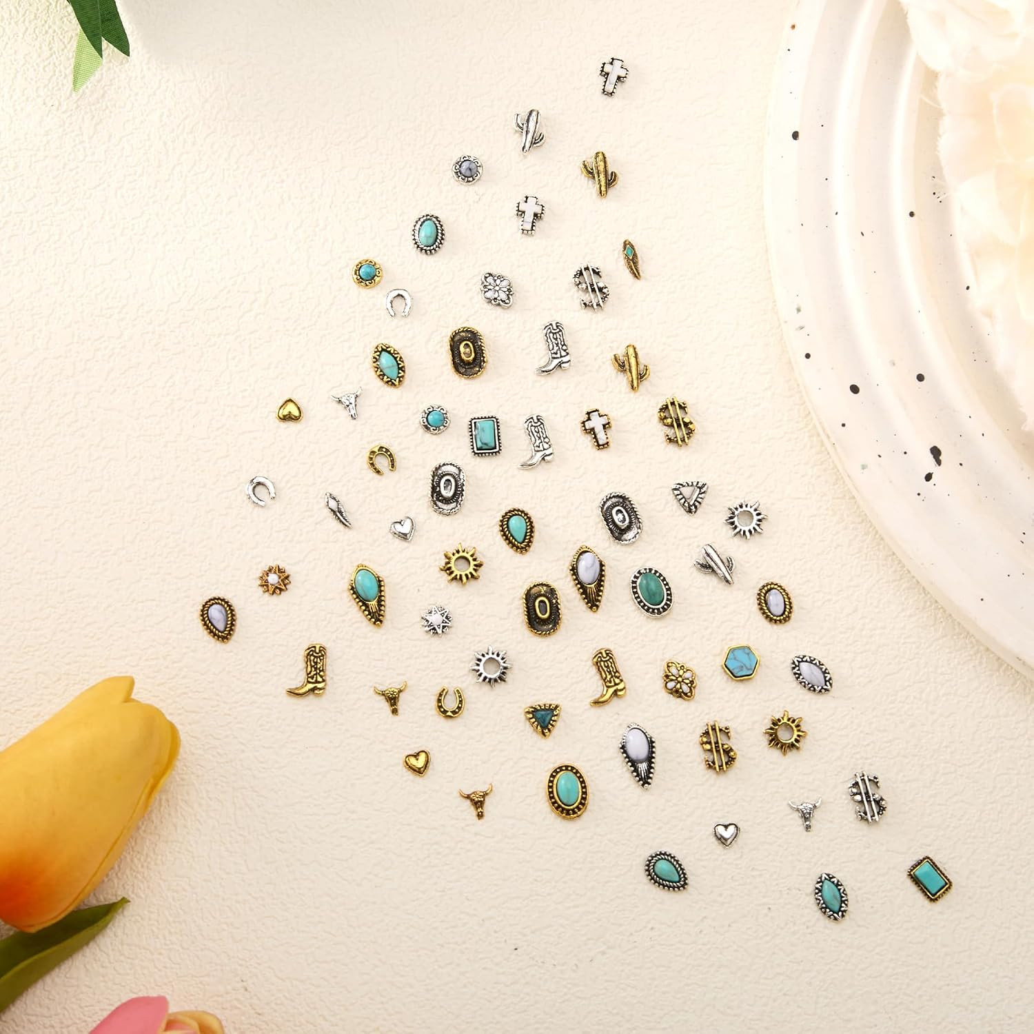 62 PCS Western Nail Charms – 3D Vintage Western Nail Charms and Gems Art Cowboy