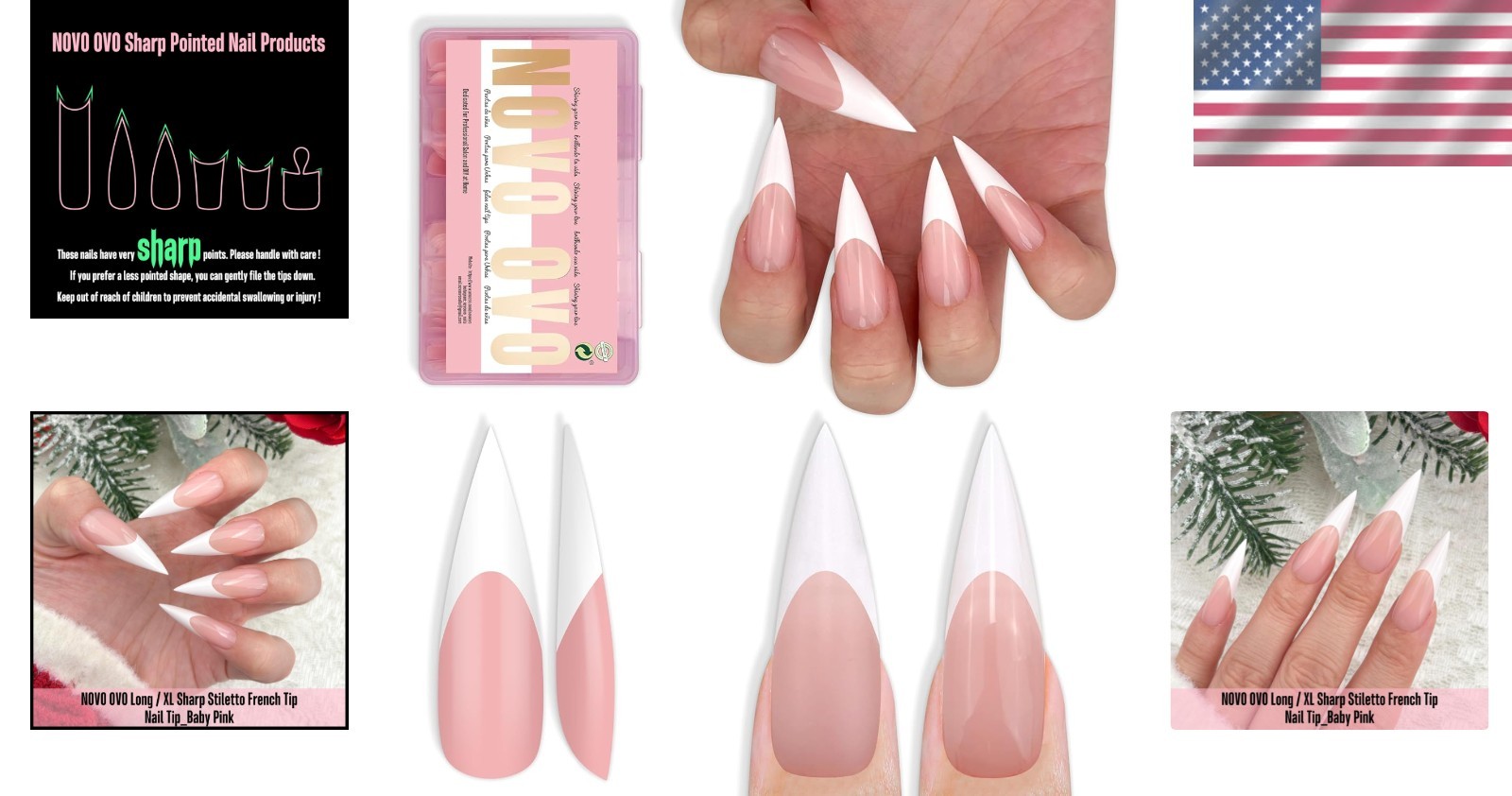 Long XL French Tip Stiletto Nails – Soft Gel – 16 Sizes