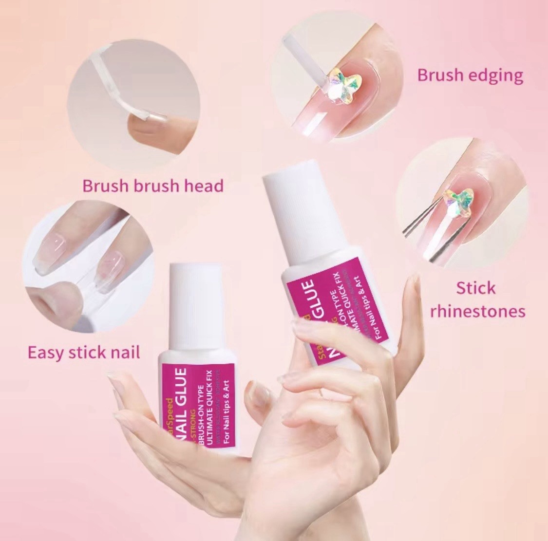 Extra-Strong Brush-On Quick-Dry Nail Glue 8ml for Nail Tips & Nail Art