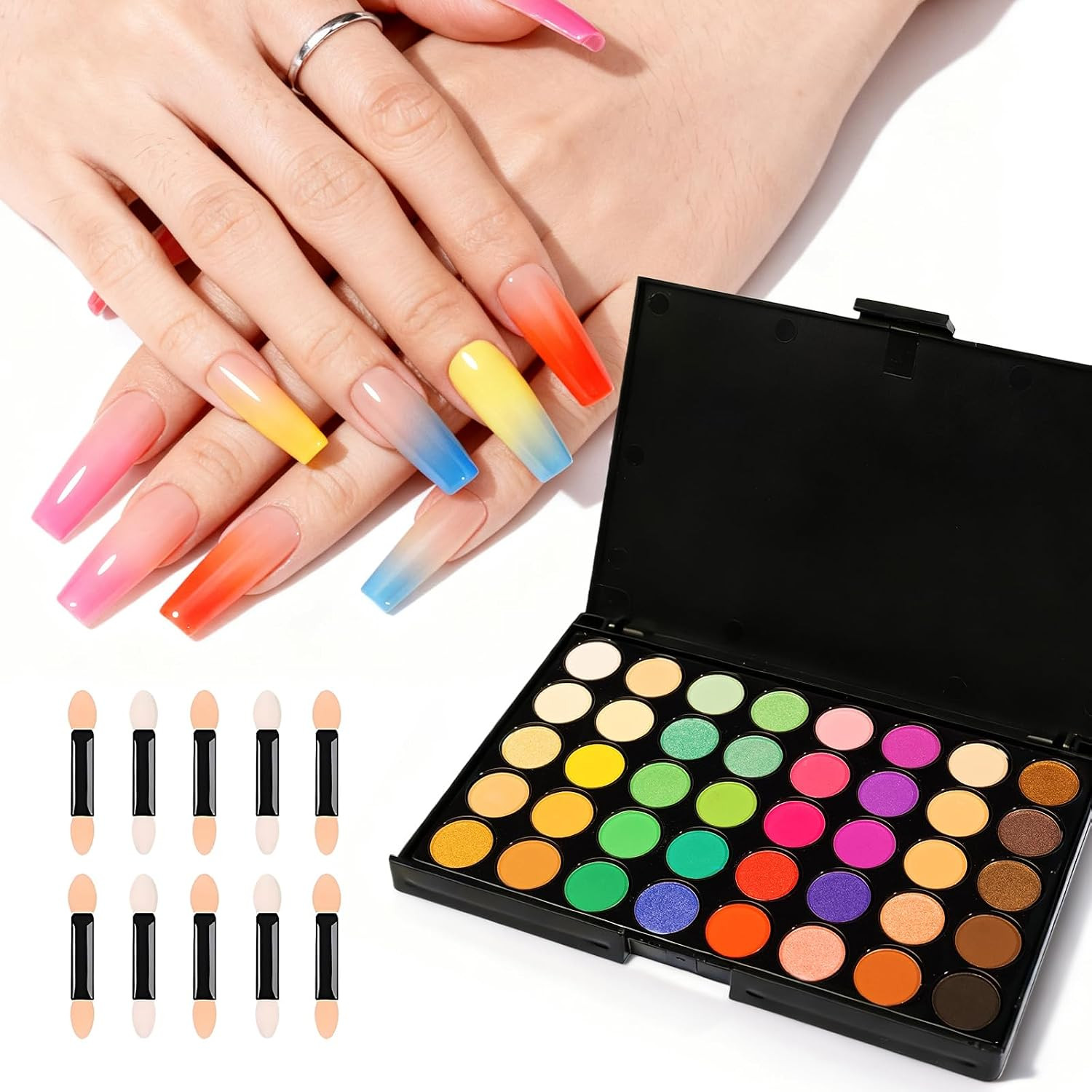 Melodysusie 40 Colors Nail Powder Pigment Kit – Long Lasting for Easy Gradient O