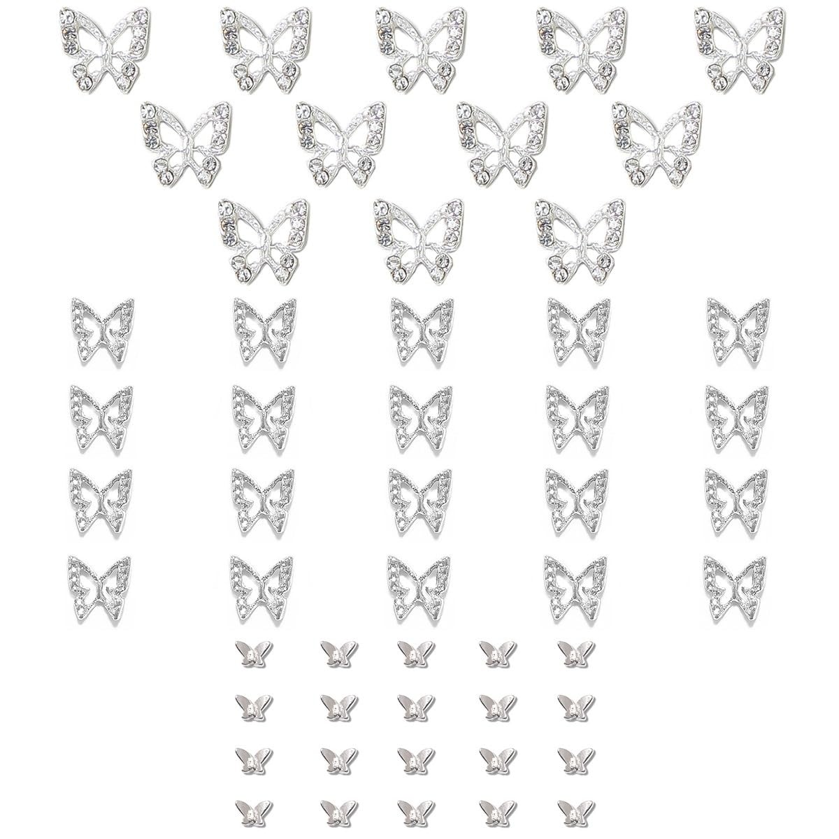 qiipii Butterfly Nail Charms, 52pcs 3D Silver Butterfly Charms for Acrylic Nails
