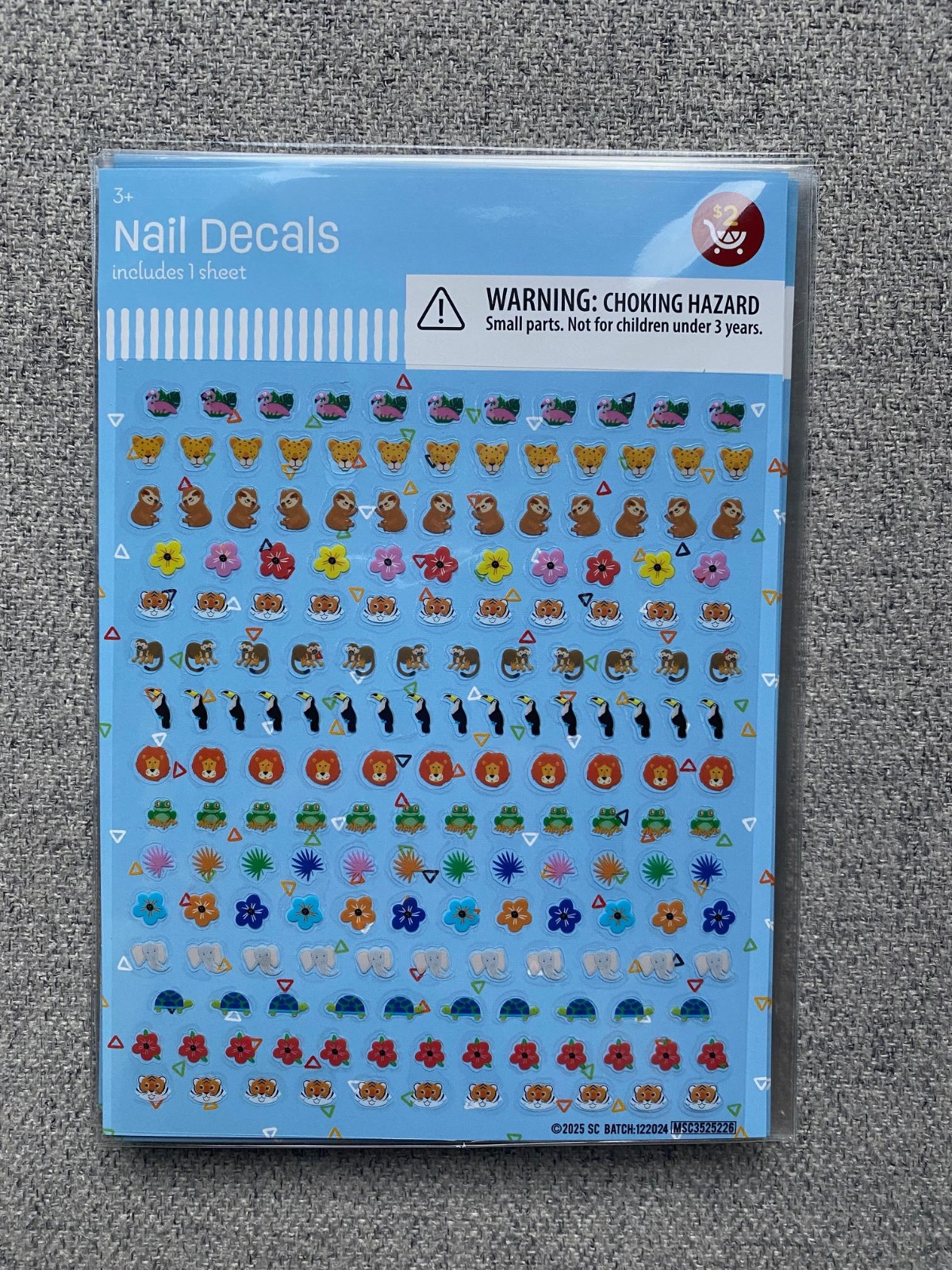 Girls’ Kids’ Nail Decals Mini Animals Flowers Stickers Art, 179 ea x 10 sheets