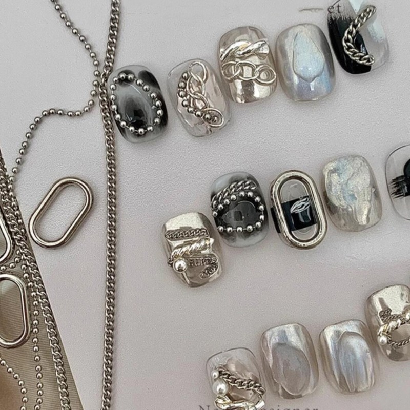 Bold Timeless Nail Design Metal Chains Mixed Charms 6 Grids Embellishment Kit