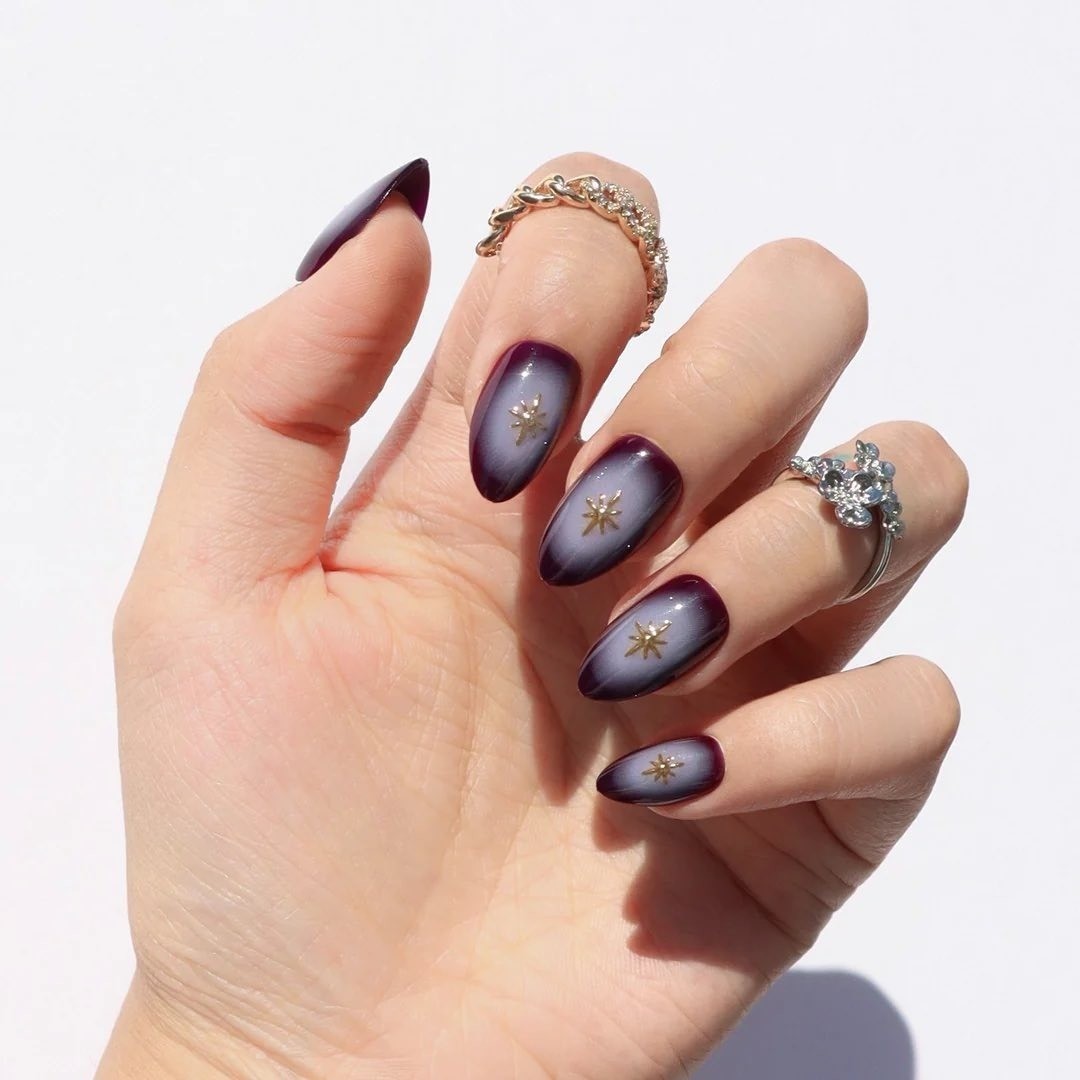 Nail Reformation Press On Nails Almond Violet Star Design 32 Nails