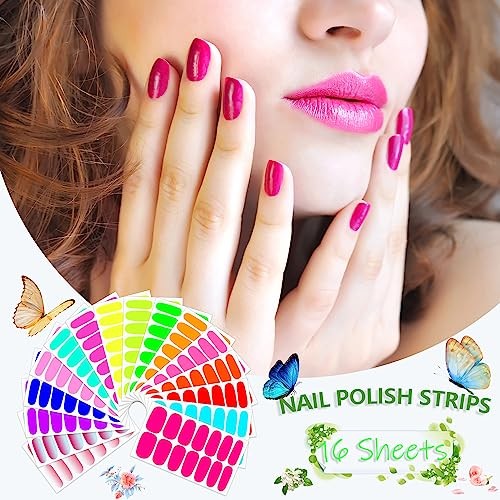 16 Sheets Fluorescence Nail Wraps for Women Self Adhesive Fluorescence Color