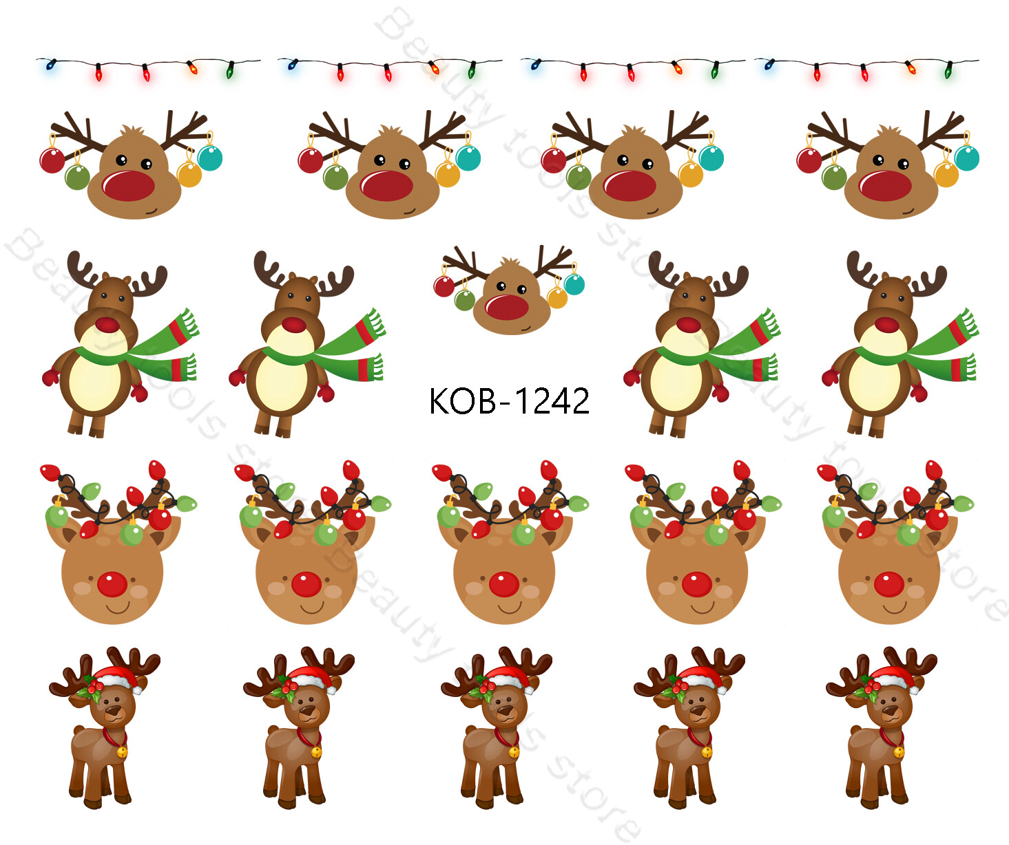 Nail Art Water Transfer Stickers Decal Christmas Garland Deer KoB-1242