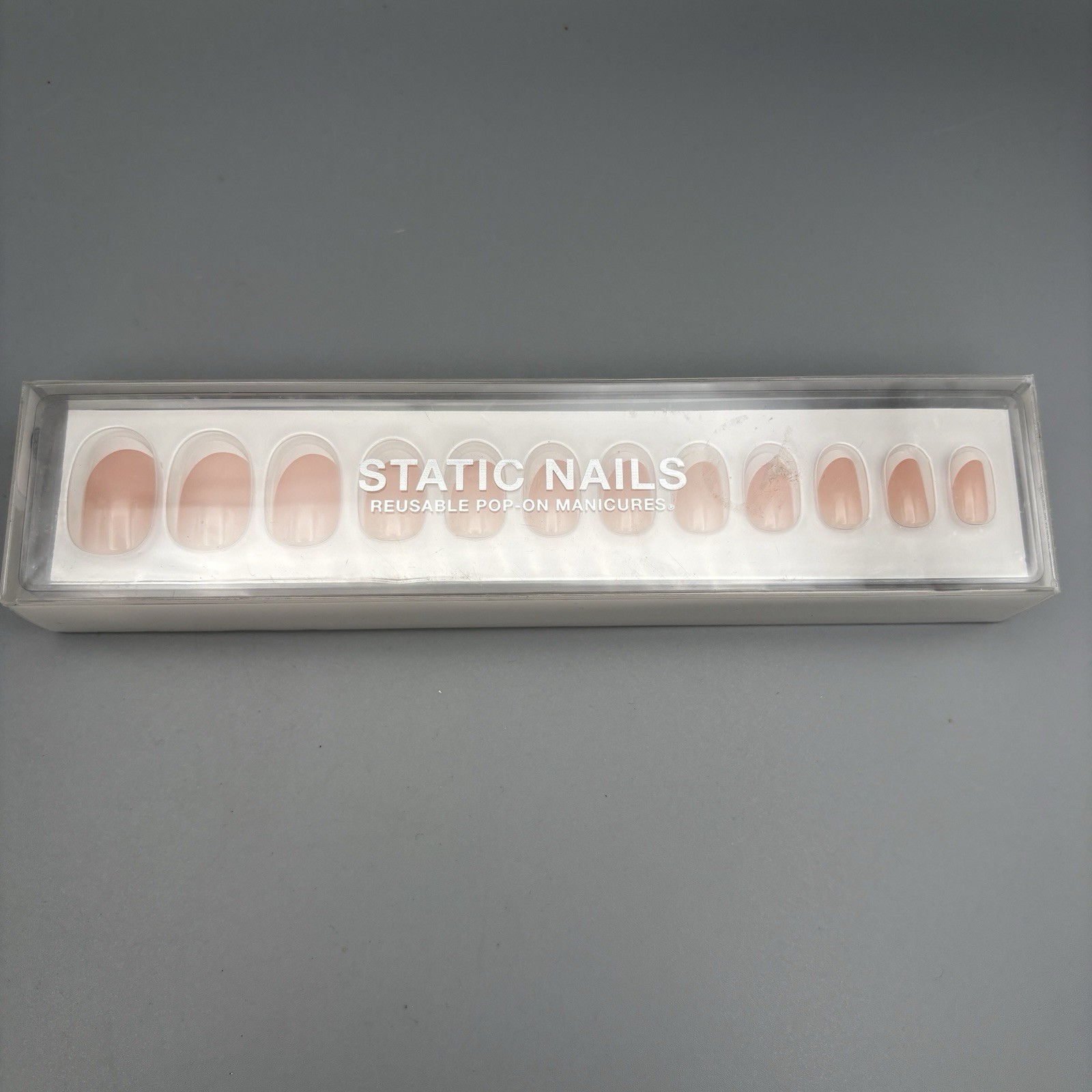 Static Nails Reusable Pop-On Manicure Curved French Round *Free Ship*