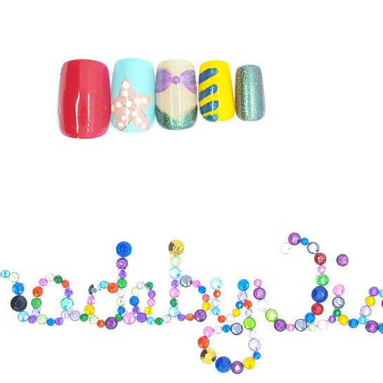 Disney Little Mermaid Press On Nails Red Green Short Square Nail Handmade Gel