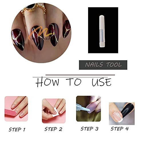 Medium Stiletto Press on Nails Almond Fake Nails Glossy Glue on 00502Black&Red