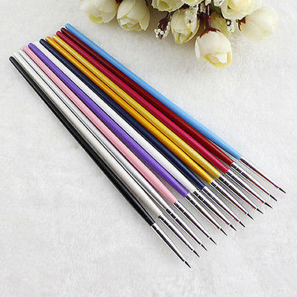 12pcs Tiny Acrylic Nail Art Tips Liner Painting Drawing Colorful Brush Pen Tools