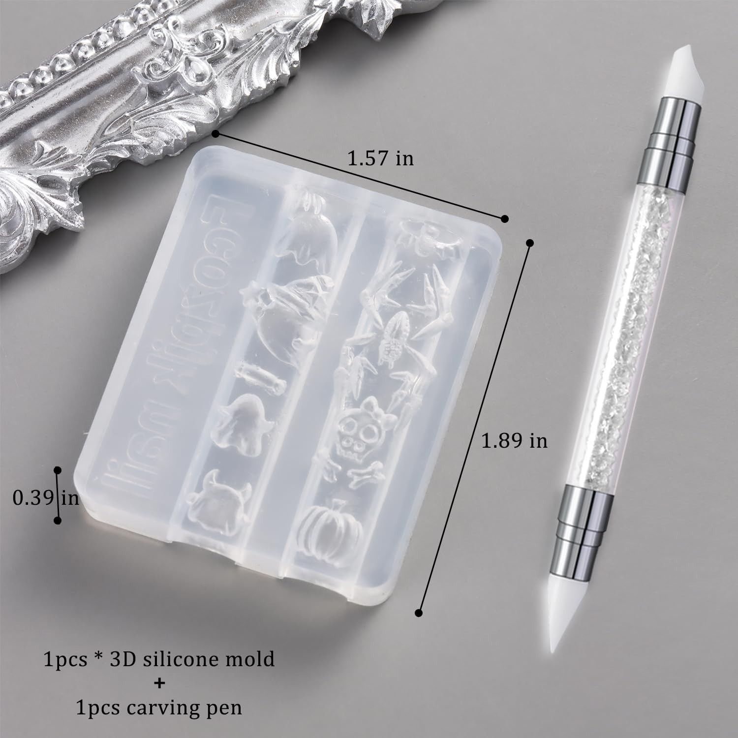 Professional Halloween Nail Art Kit – 3D Silicone Molds & Carving Pen Included