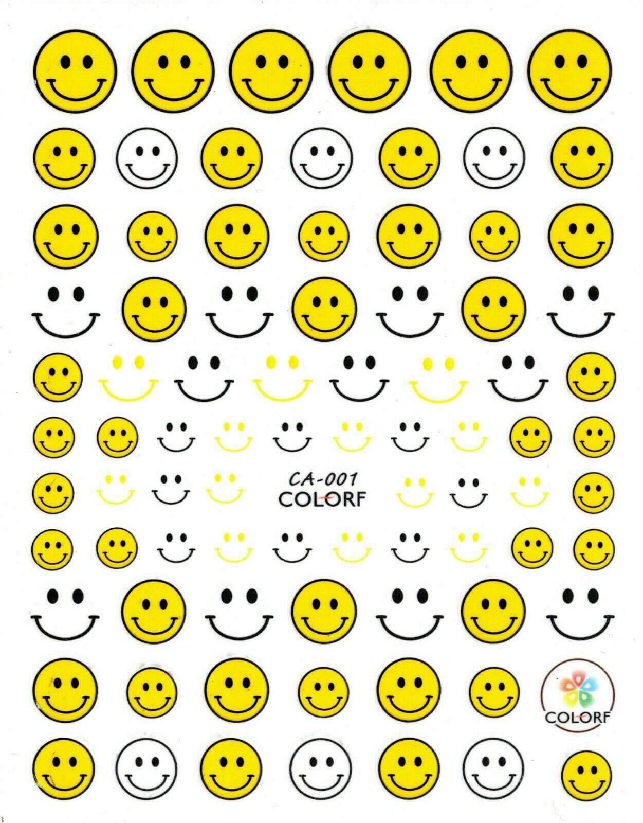 Nail Art 3D Decal Smile Face Stickers Yellow White Scary Nerves Cry NS30