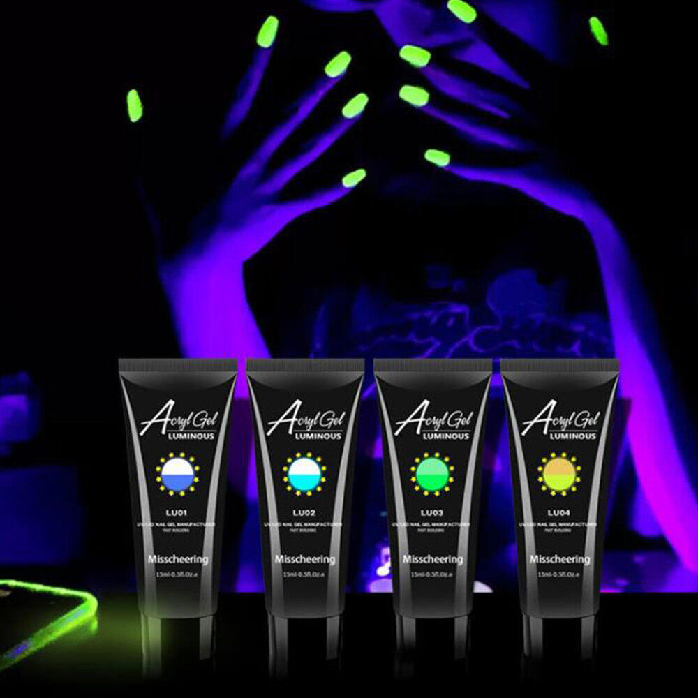 8 Colors Glow In Dark UV Nail Extension Gel 15ml Poly Luminous Nail Building Art