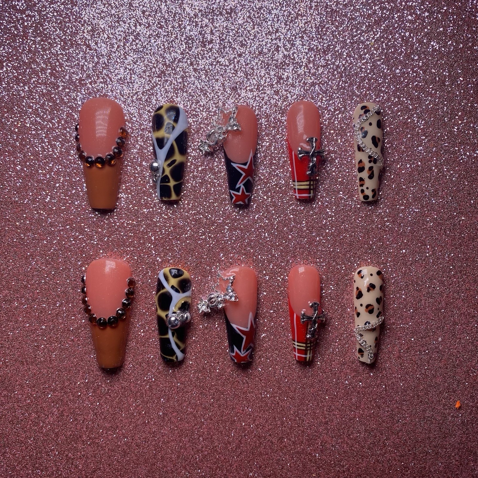 Authentic Nail Arts by Dia Long Coffin Press-On Nails Multicolor 3D Shiny Set