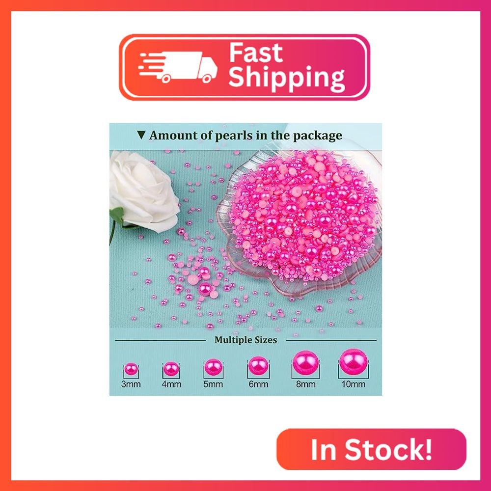 4 Boxes Flat Back Pearls Kit 12 Flatback Peach Half Round Pearls 3-10mm with Pic
