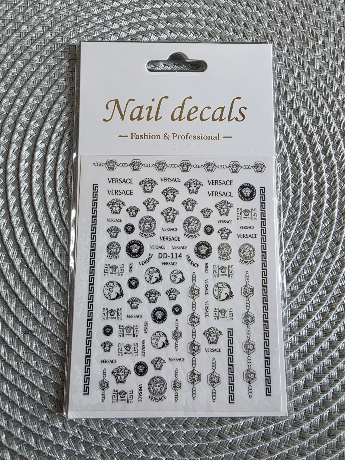 5D Embossed Nail Art Stickers Set of 4 Luxury Fashion Brand Decals Gold Black