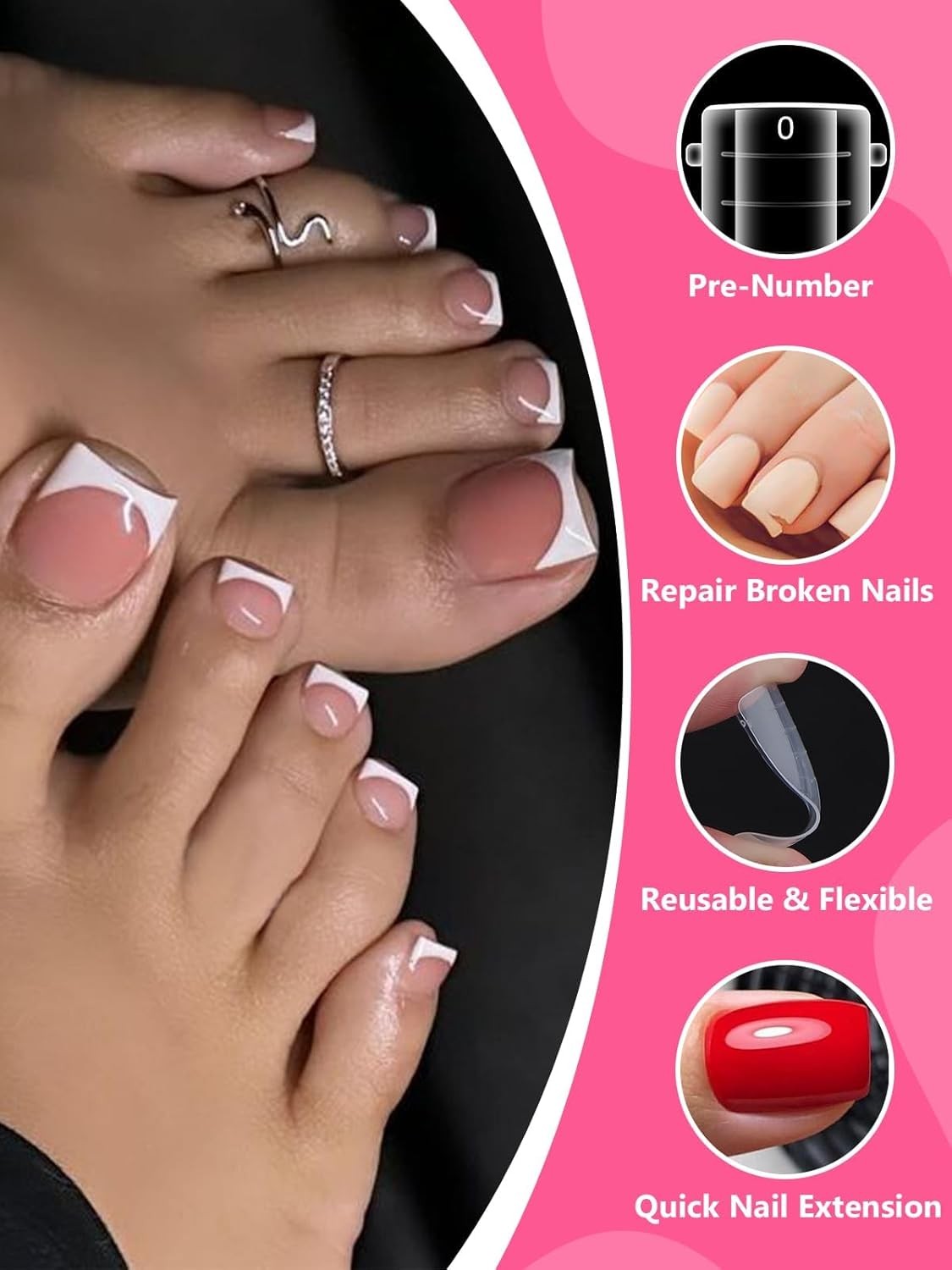Reusable Poly Gel Toe Nail Forms Kit with Forms for Toenail Extension Press