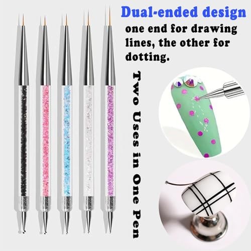 Nail Art Brushes Set, Nail Stand, Liner Pens and Dotting Tool for Nail Art
