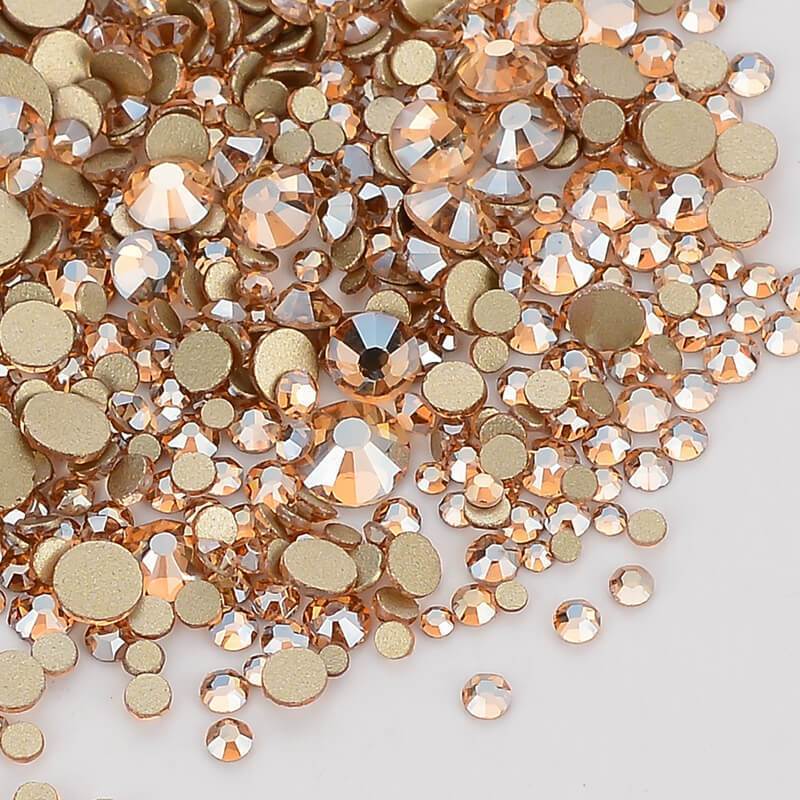 1440pcs Mix Size Champagne FlatBack Rhinestones For Nail Art Crystal SS3-SS20