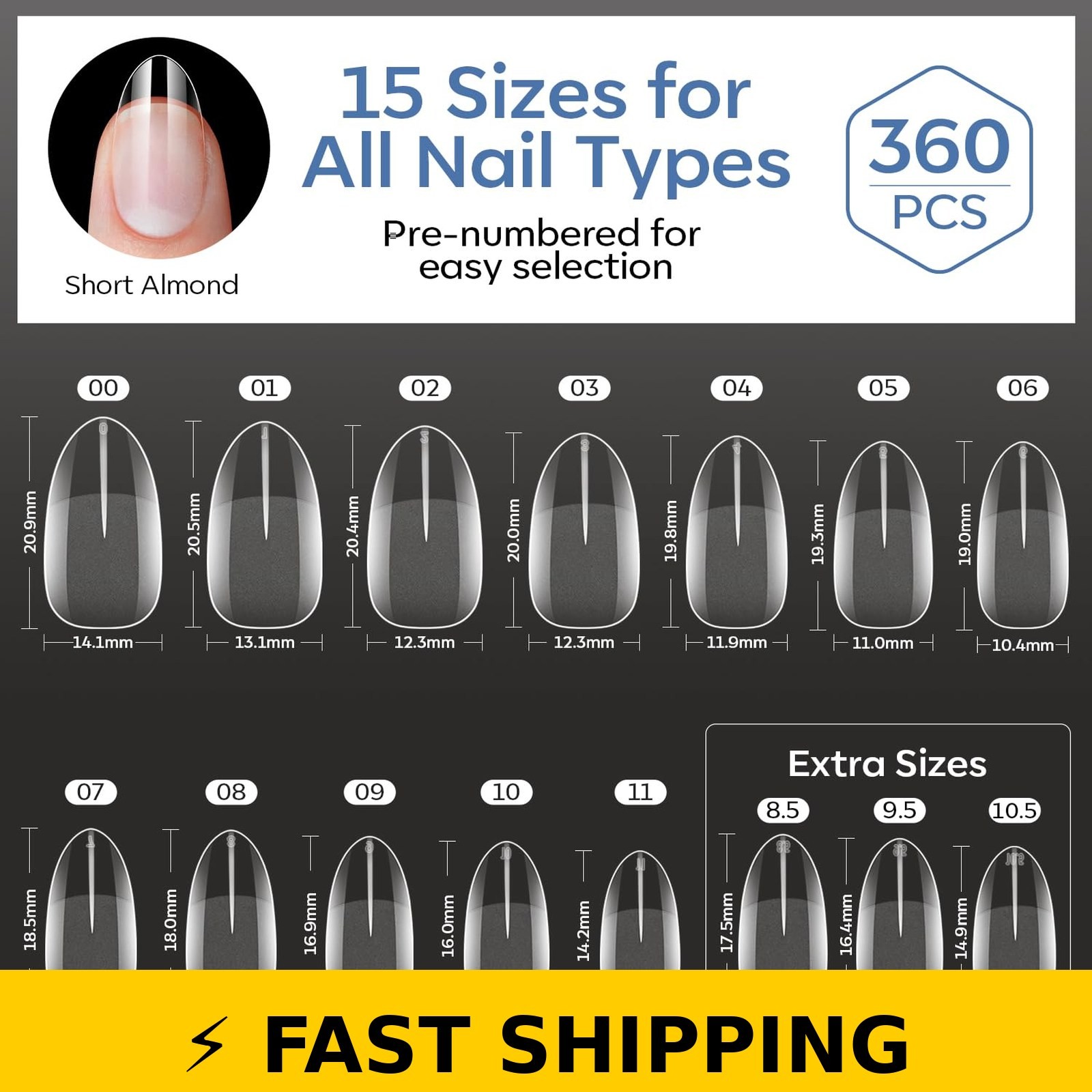 modelones Short Almond Nail Tips 360pcs Half Matte Press On Nails