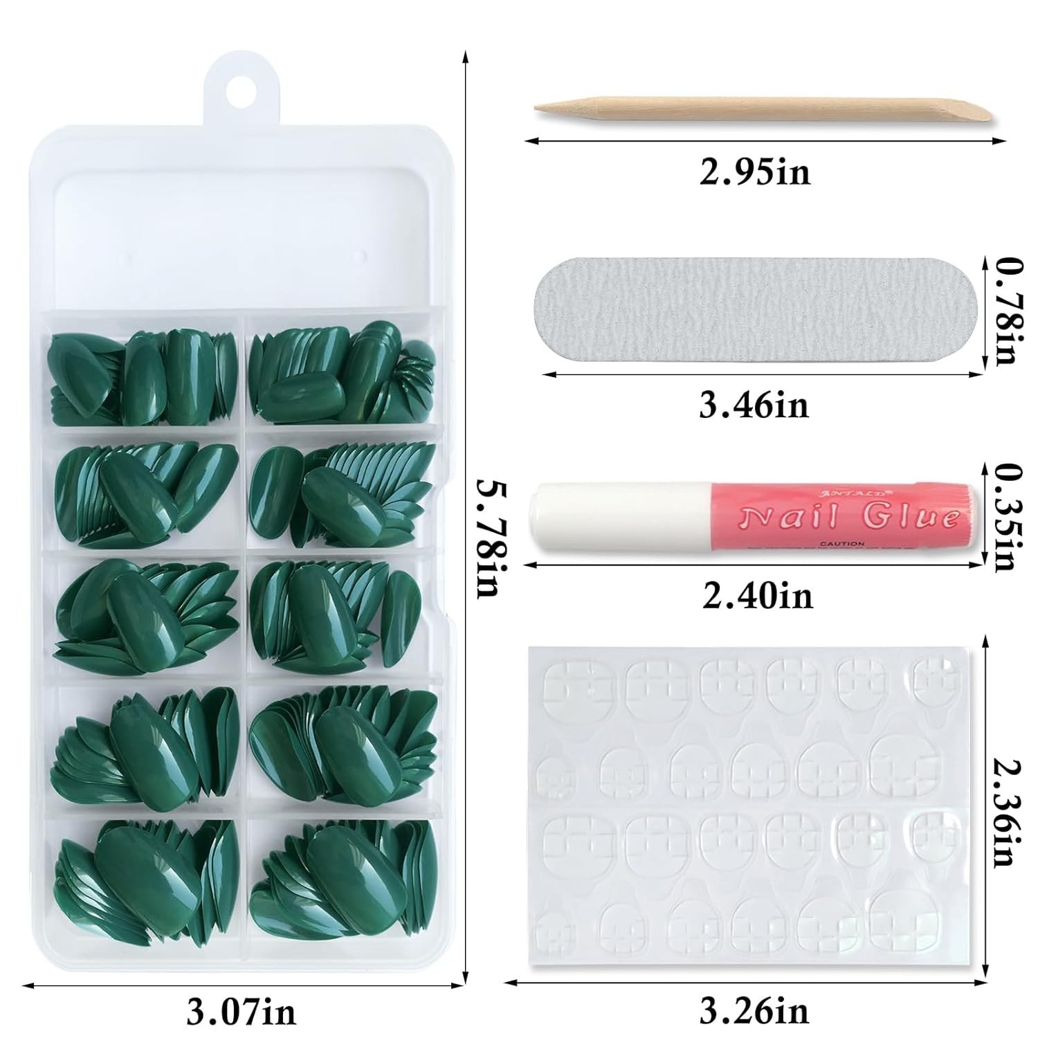 Short Press on Nails Almond Fake Nails, 240 Round Almond Press on Emerald Green