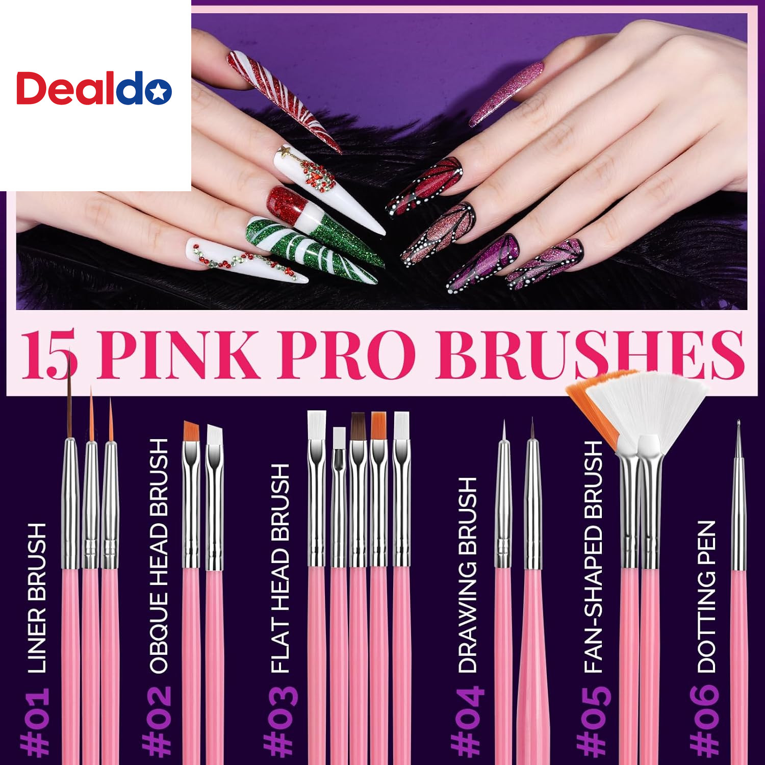 Nail Charms and Nail Brushes, Nail Accessories Kit with 15 Pcs Nail Art Brushes,