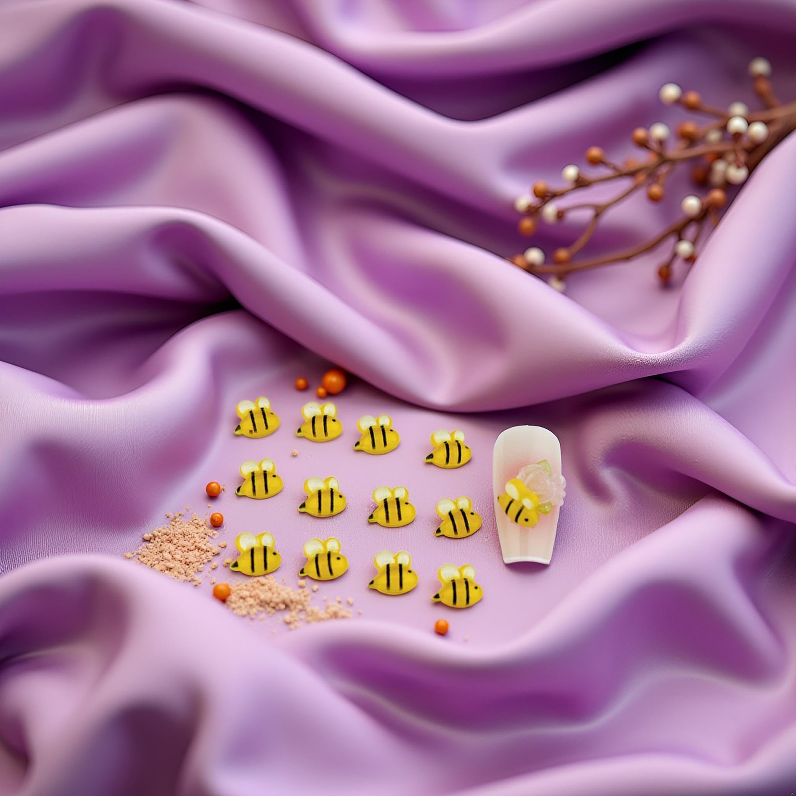 50Pcs Yellow Bee Nail Charms – 3D Resin Nail Decorations Cute Nail Charms for…