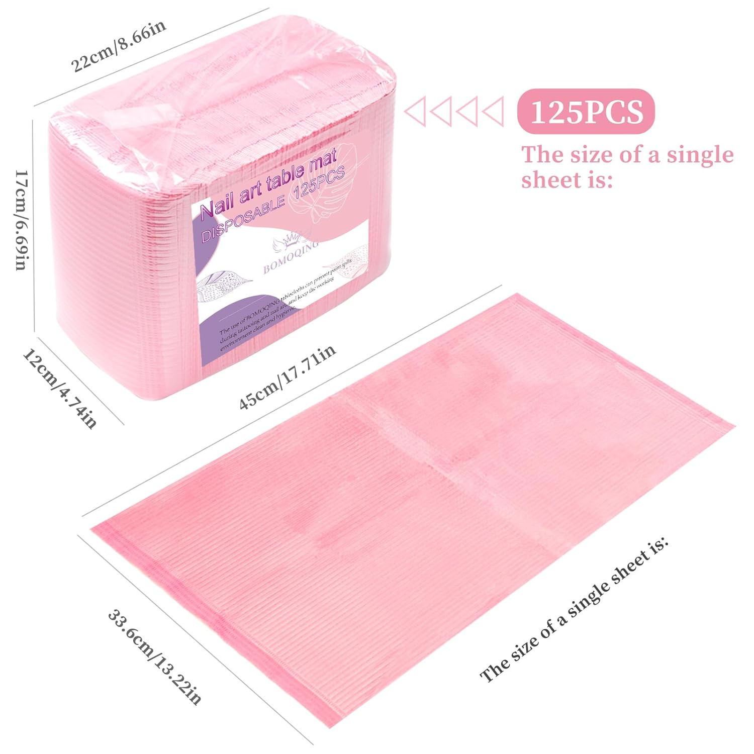 125PCS Disposable Nail Art Table Mat, Waterproof Nail Tips Art Table Towels Mat,