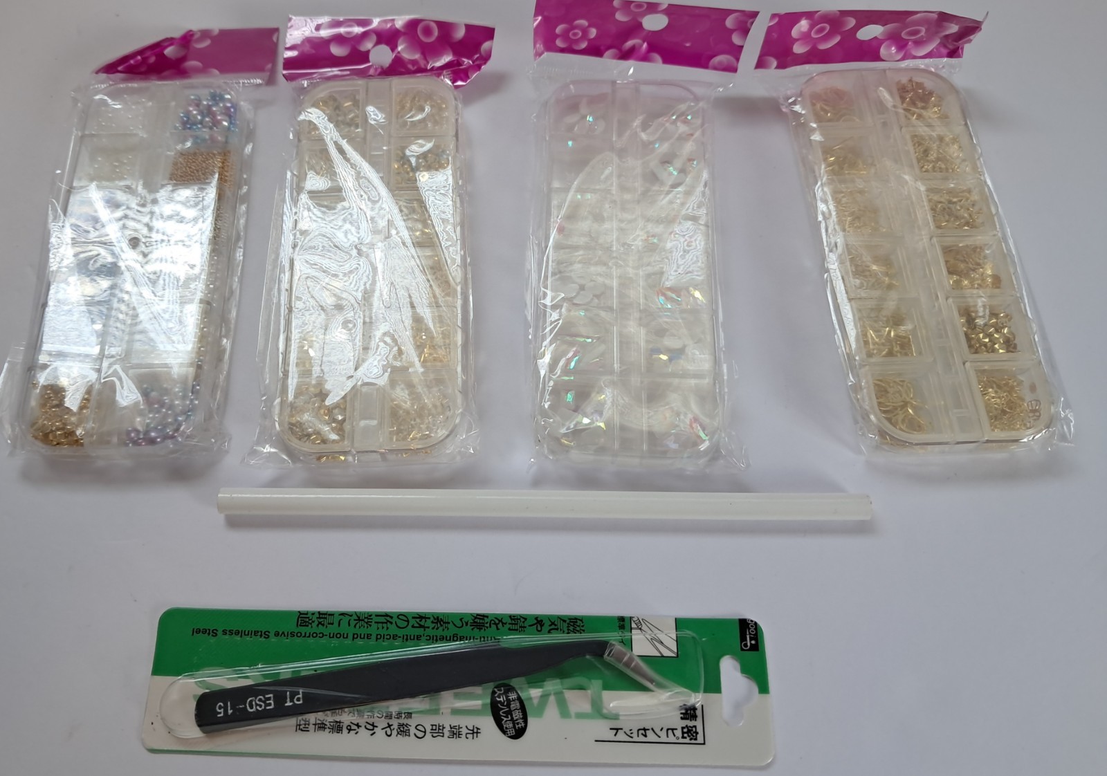 4 Box Set 48 Nail Gems Holographic, Silver , Gold 3D Mosaic Nail Art Kit *NEW*