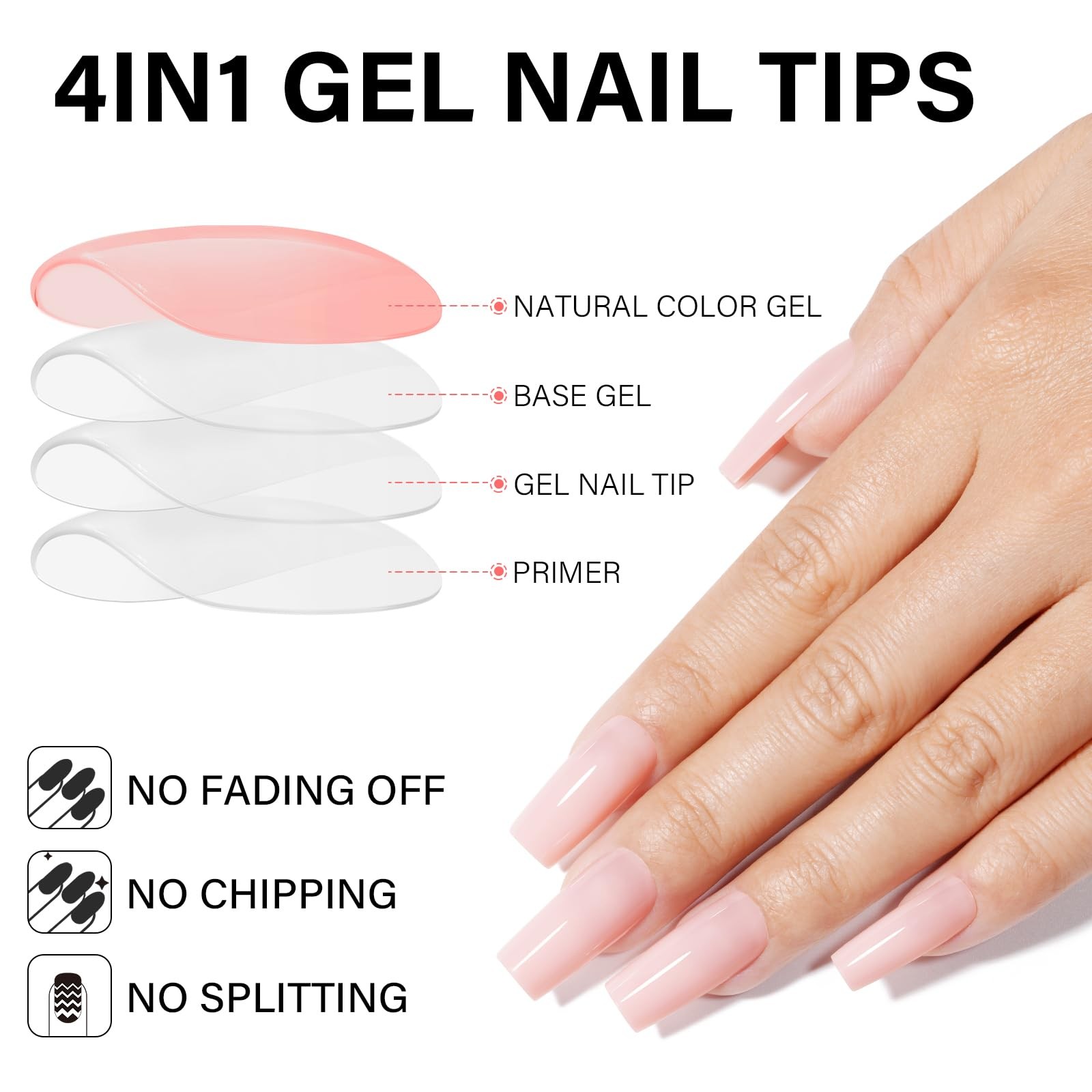 AILLSA Press on Nails Medium Square Nude Pink Nail Tips 5 Colors 140 PCS