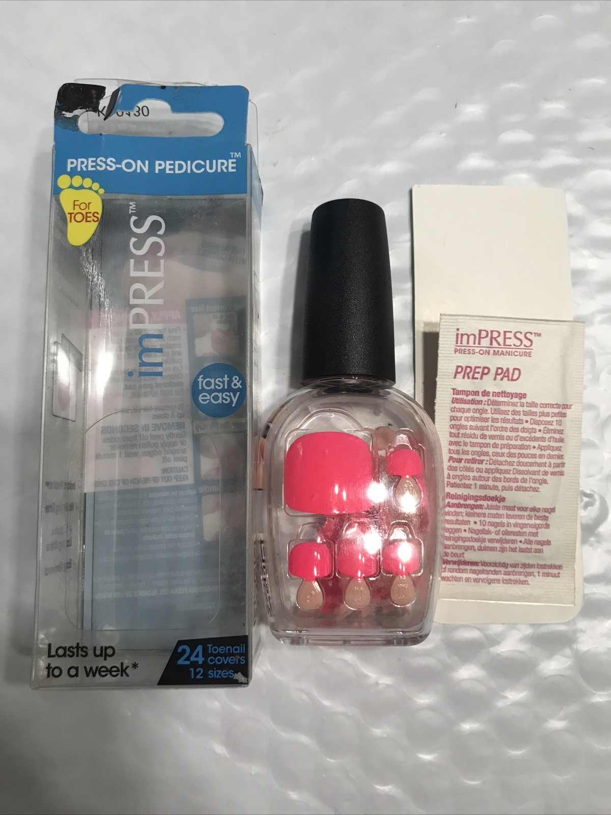 KISS Impress Press On Pedicure KLO130 UP ALL NIGHT (PINK) unsealed NIB