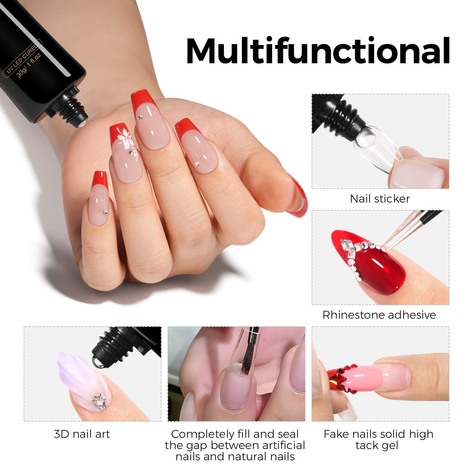 5 in 1 Gel Nail Glue, UV Nail Glue for Press ons, UV Lamp Required