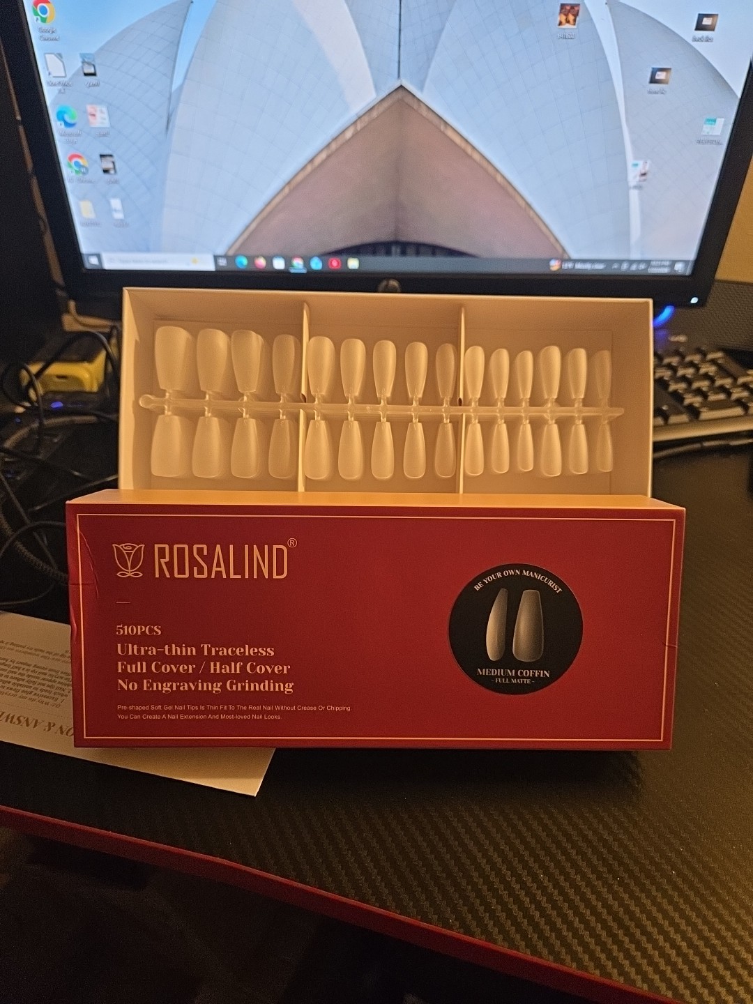 510PCS Full Matte Coffin Gel Nails with Box,ROSALIND Medium. Coffin Tips