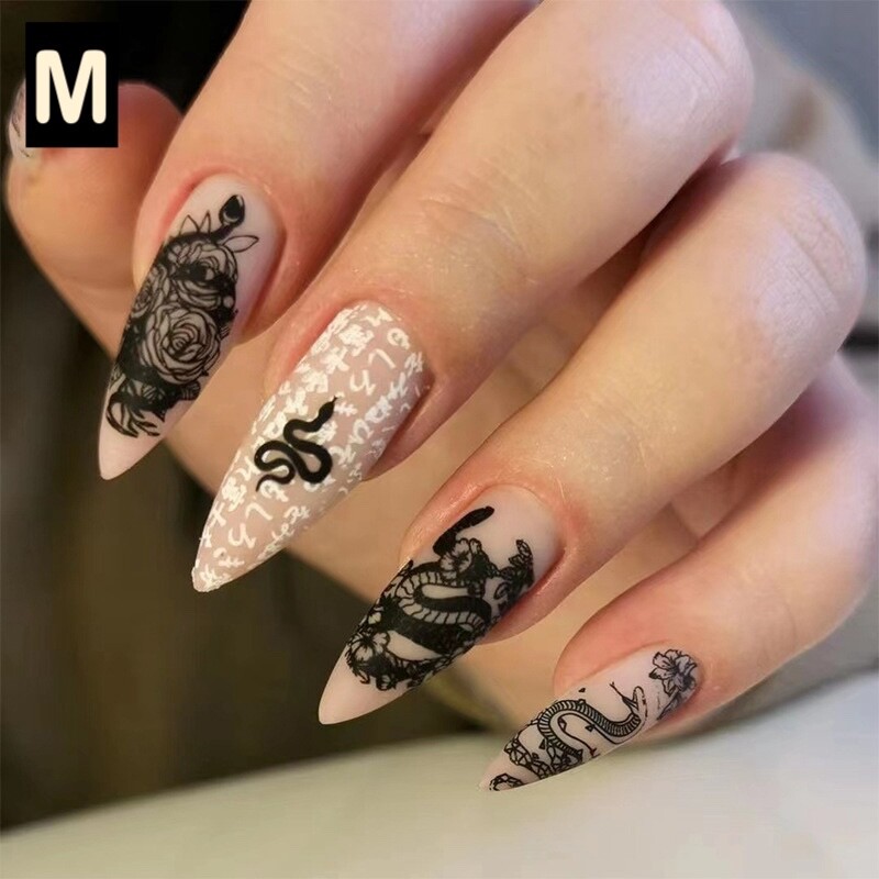 12 Boxes Flower Star French Tip Long Almond Press On Nails (Wholesale)