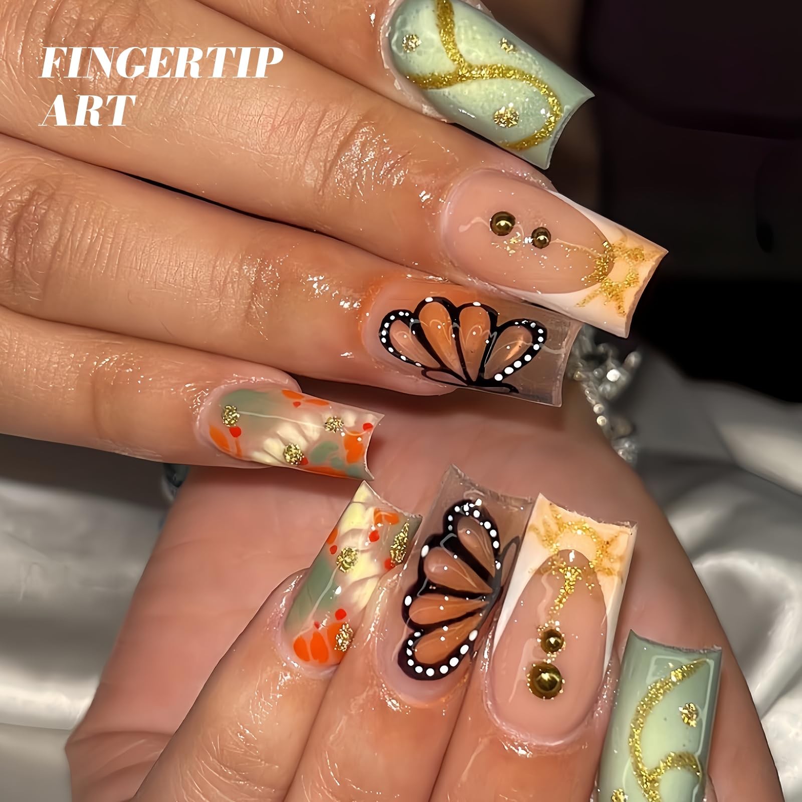 Handmade Press on Nails with Designs, 24PCS Medium Square Fake Nails 3D Butte…