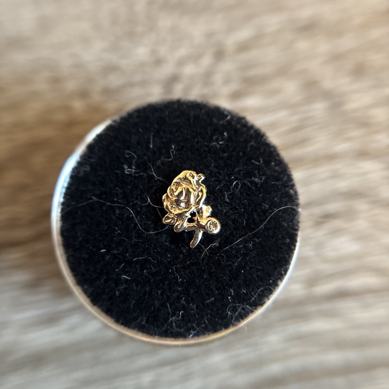 14K Yellow Gold Open Rose w/Diamond in Bezel Setting w/Post