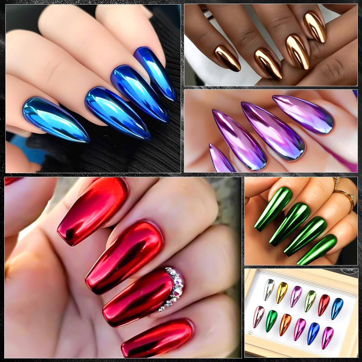 Chrome Nail Powder Kit 12 Colors Holographic Metallic Mirror Effect Chrome Pi…