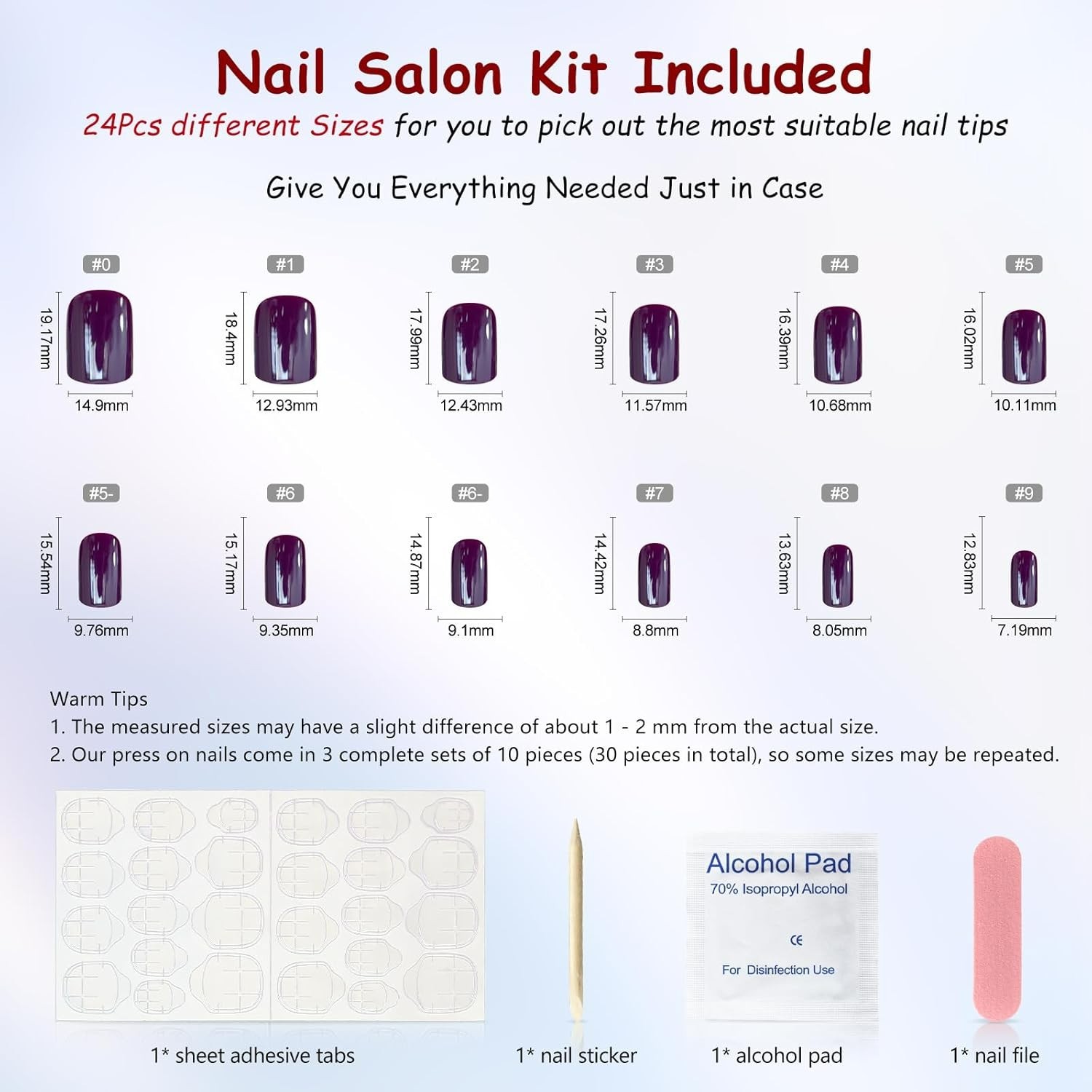 Dark Violet False Nail Tips – 24Pcs Solid Glossy Gel for Perfect Fit