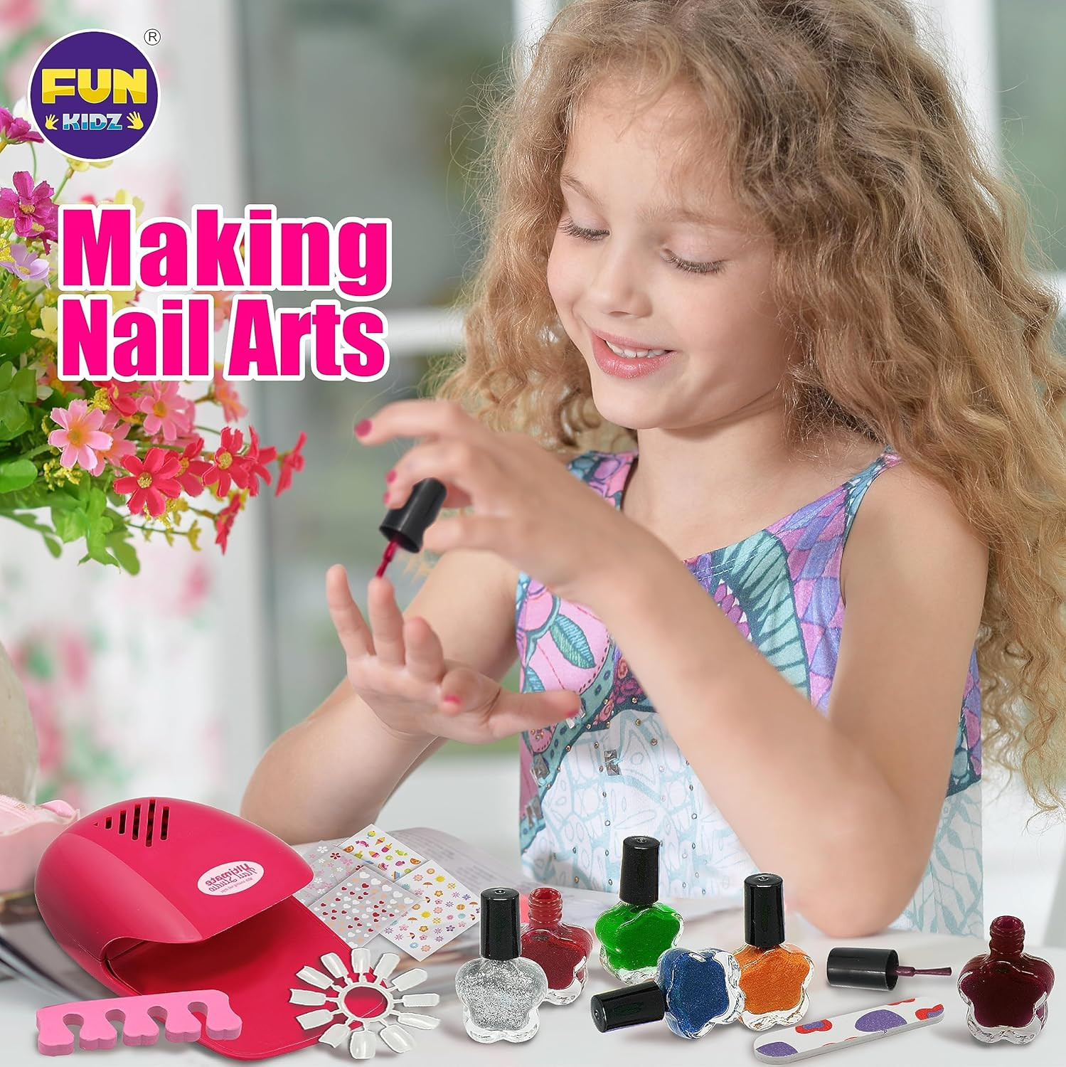 Kid Nail Art Kit for Girls, Funkidz Nail Studio Kits Size 17.91Wx12.4L with Peel