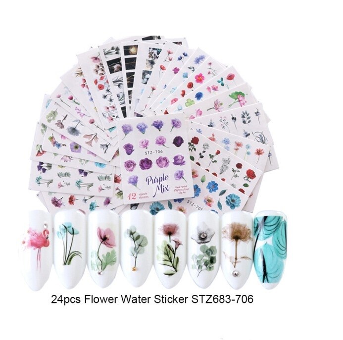 Nail Art Water Transfer Sticker Flower Rose Butterfly Lily Seashell Decals NS5