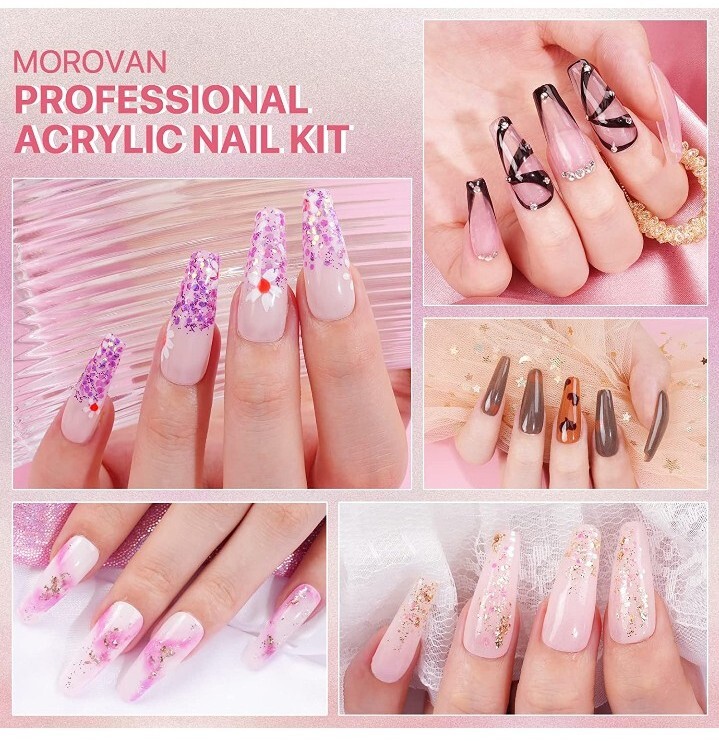 Acrylic Nail Kit Glitter Powder and Carving Powder Set Complete Practice Hand.