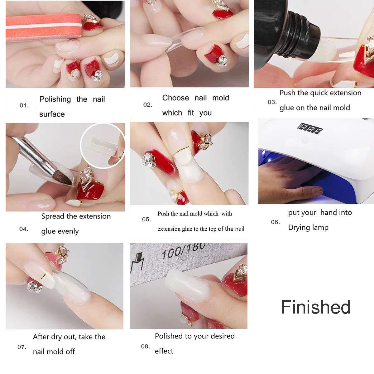 Nail Extension Form Tips Clear 100Pcs Poly Gel Acrylic Nails Mold Artificial Dua