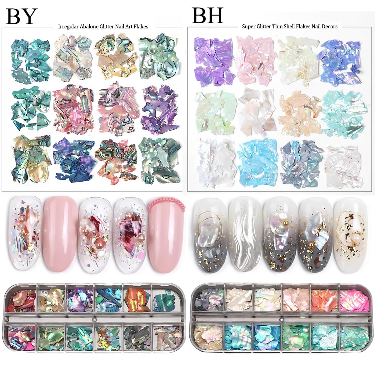 Aurora Shell Nail Glitter Flakes,Holographic Irregular Abalone Slices Sea She…