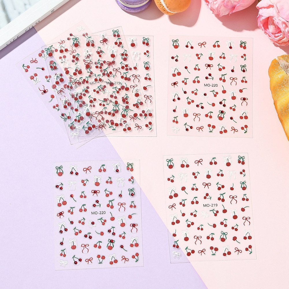 6 Sheets 2 Styles Nail Art Stickers PVC Cherry Pattern for Nail Art Decorations