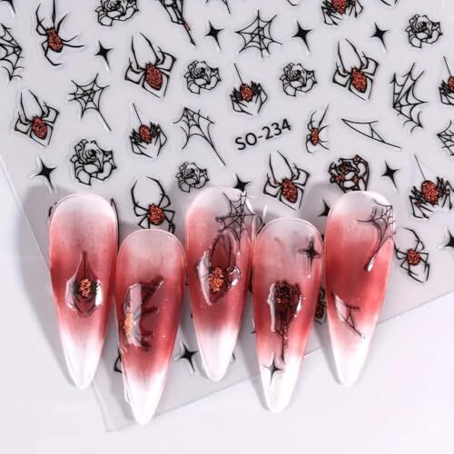 6 Sheets Halloween Nail Stickers Nail Decals Self-Adhesive Silver Glitter A7