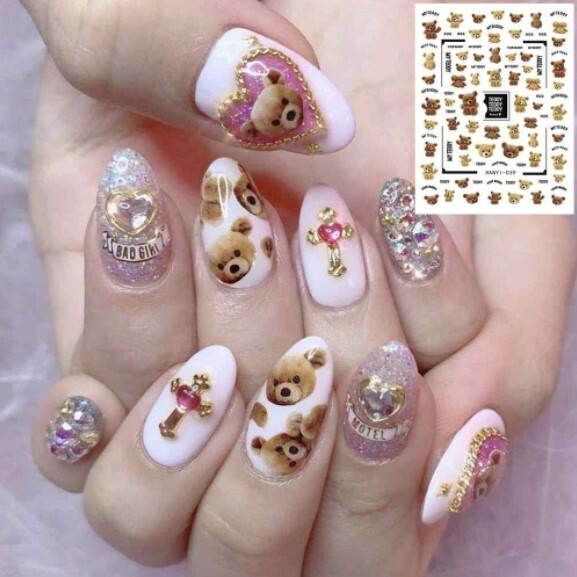Nail Art Sticker DIY Design Waterproof Decal God Bless Maria Jesus Teddy Bear