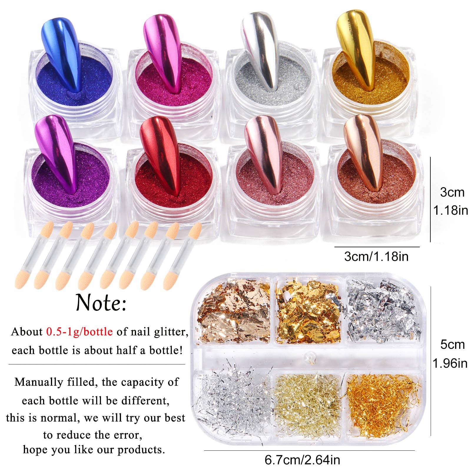 Metallic Chrome Mirror Nail Art Set, Gold Silver Nail Foils Gorgeous Nail Gli…
