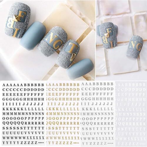 1Pc Black Fashion Letter Nail Art Stickers English Alphabet Nail Decals