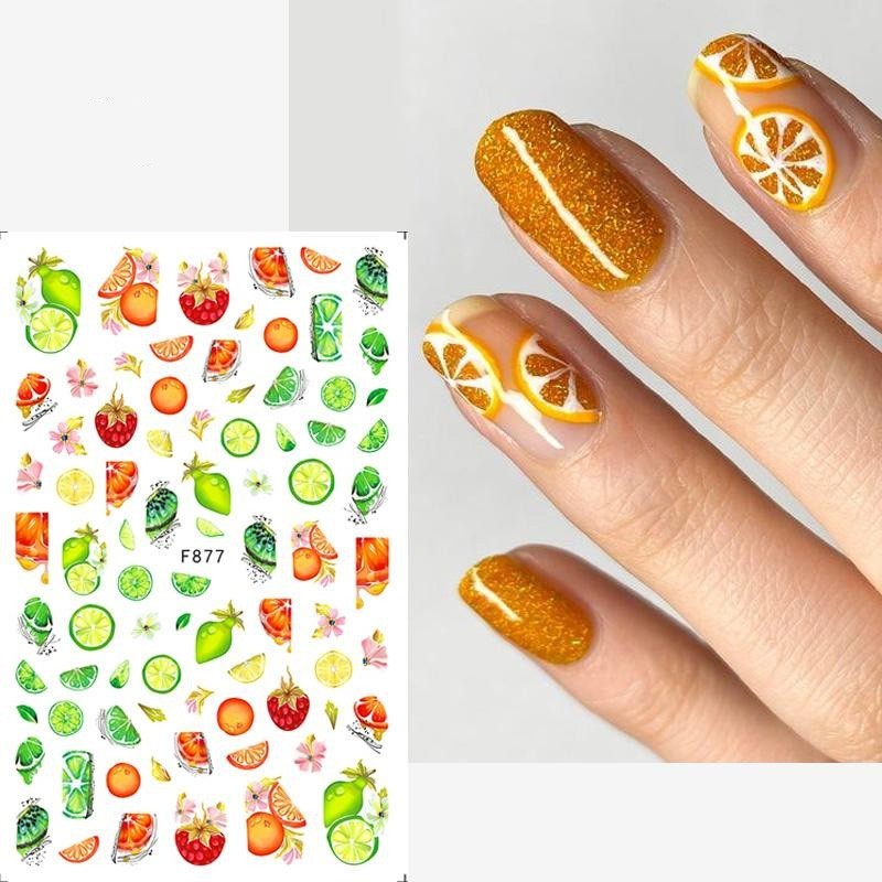 Nail Art 3D Decal Stickers Juicy fruits lime raspberry orange kiwi flower F877